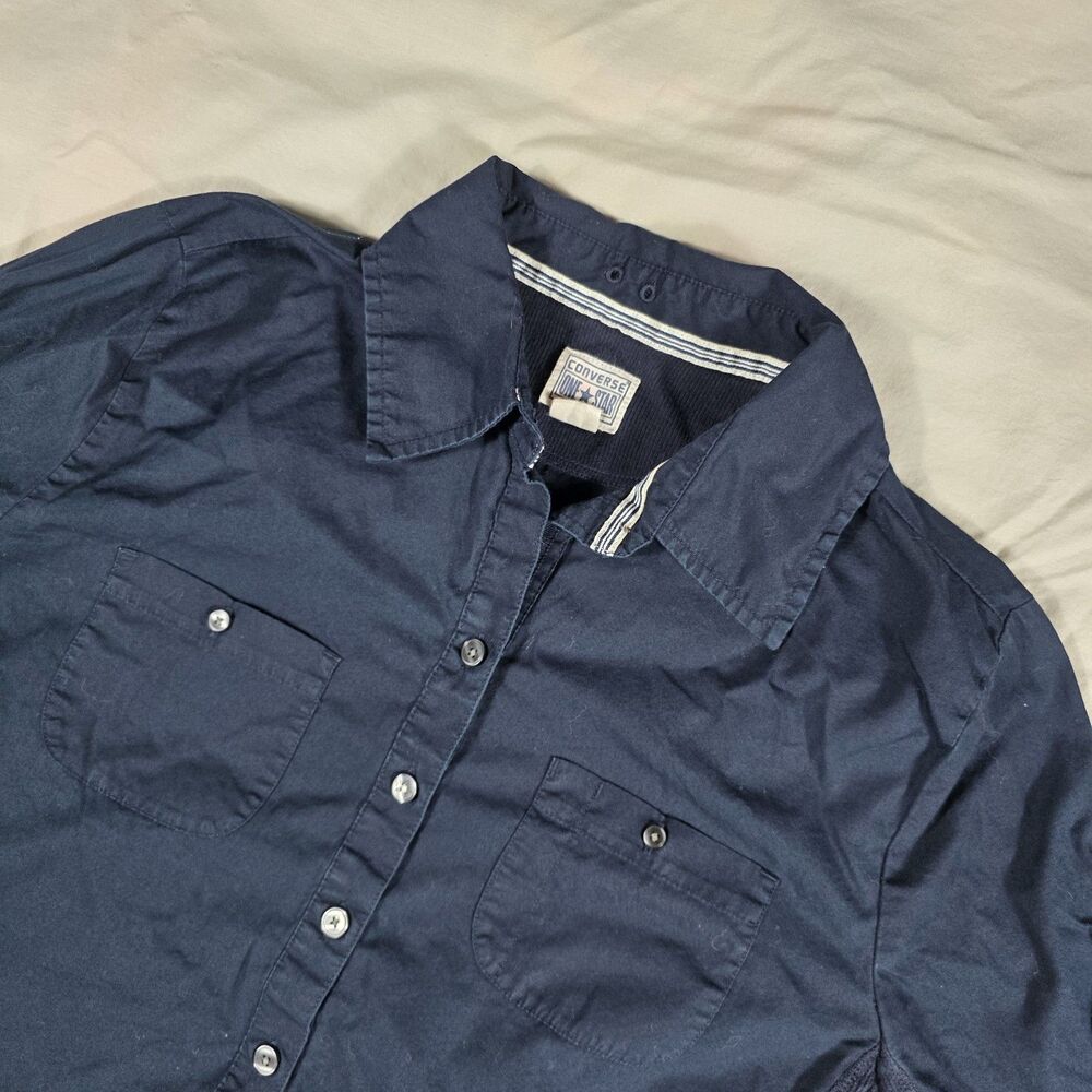 Converse One Star Women’s Navy Collared Button-Up Long Sleeve Pockets Large